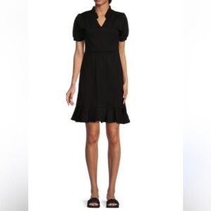 NWT Nanette Lepore notch ruffle neck flounce hem ponte knit dress 16